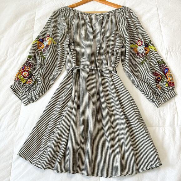 Anthropologie Lindsey Embroidered Tunic Dress Stripe Floral Sleeves M - Picture 8 of 8
